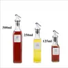 Botella cuadrada transparente de 500 ml para aceite de oliva, botella cuadrada de vidrio para aceite de camelia, botella dispensadora de salsa de soja y vinagre para ventas transfronterizas