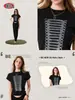Ropa de Mujer Nueva Primavera y Verano Estilo Callejero Europeo y Americano Camisetas Cortas de Chica Popular para Mujer, Camisetas de Manga Corta Estampadas Lavadas Retro para Mujer