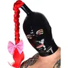 Peluca de látex roja ojos y boca abiertos máscara de goma cosplay club para llevar máscara bdsm