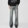 Roupas masculinas populares / Jeans rasgado retrô de alta rua americana novo estilo microflare marca da moda calças de corte reto cleanfit