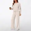 Conjunto de dos piezas transfronterizo para mujer 2025 Otoño Nueva Moda Casual Pantalón Recto Elegante Suelto Cuello en V Conjunto de Punto Acanalado