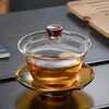 Taza de Té con Tapa de Vidrio Juego de Té Kung Fu Tetera Transparente Engrosada Cuenco Grande para Servir Té Hecho a Mano para Uso Doméstico
