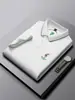 Camisa polo de algodón piqué para hombre de manga corta de verano, estilo business casual, con ribete verde en contraste, cuello camisero y bordado de caballo
