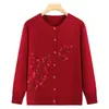 Cardigan de Tricô de Manga Longa Outono da Mamãe Jaqueta Suéter Bordado Roupas para Mulheres de Meia-Idade e Idosas Camada Base da Vovó Primavera e Outono