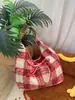 Estilo Coreano Estilo Perezoso Bolso de Axila con Cordones Bolso de Hombro Tote de Gran Capacidad Bolso Estudiante Doble Cara a Cuadros de Peluche