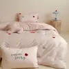 Conjunto de Quatro Peças de Cetim de Algodão de Fibras Longas Contagem 100S Bordado Aba Larga Cor Pura Roupa de Cama de Algodão Puro Lençóis de Cama Lençol de Cama Conjunto