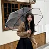 Estilo Japonés Lindo Paraguas Transparente de Verano Caricatura de Conejito Paraguas Plegable de Tres Pliegues Pequeño Fresco Estudiante Paraguas Espesado para Pareja