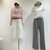 Pantalones blancos balloon para mujer, con un corte tridimensional, diseño nítido y elegante, de cintura alta, adelgazantes, relajados, estilo workwear, pantalones cropped