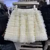 2025 Nueva Falda de Malla para Pastel de Otoño e Invierno para Mujer Corta de Cintura Alta Línea A Falda Forrada Anti-Exposición Falda Súper Corta