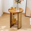 Mesa de Centro de Ratán, Sala de Estar, Mesa Auxiliar para Sofá en Casa, Mesa Auxiliar Sencilla para Dormitorio, Mesa de Té para Apartamento Pequeño, Mesa Redonda Pequeña con Almacenamiento