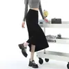 Falda Midi Gris Oscuro para Mujer Primavera Verano Otoño Elegante Caída Falda Cola de Pez de Modal Falda Bodycon Línea A Petite