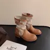 Botas Martin de Moda Estilo Británico Color Block de 4 cm 2026 Otoño/Invierno Nuevas Punta Redonda Tacón Grueso Sin Cordones Casuales Botas Western