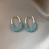 Novos Brincos de Cabaça Turquesa Texturizados da Moda, Estilo de Nicho, Brincos Exquisitos de Trevo de Quatro Folhas, Brincos de Luxo Leve e de Alta Qualidade