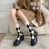 [Calcetines de Algodón] Calcetines de Rombos Calcetines de Media Caña para Niños Otoño e Invierno Calcetines Versátiles Famosos en Internet Cuadros Blancos y Negros Calcetín Calcetín Primavera y Otoño