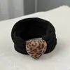 Outono e Inverno High-End Estampa de Leopardo Cabeça Redonda Faixa de Cabelo Doce Laço de Cabelo Feminino Capa de Couro para Cabelo Elástico Grosso Sem Costura