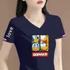 Comércio Exterior Transfronteiriço Último Estoque Grande Marca Etiqueta Cortada Manga Curta Camiseta Feminina Verão Solta Casual Petite Decote V Meia Manga