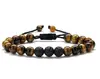 Pulsera trenzada de piedra Ojo de Tigre Amarillo de 8 mm, la más vendida de Amazon para mujer, pulsera hecha a mano con cordón de cera ajustable, Ágata de alta venta