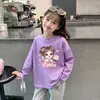 Camiseta Básica Estilosa de Desenho Animado para Outono e Primavera para Crianças Maiores e Bebês, 100% Algodão, Camiseta de Manga Longa da Moda para Meninas
