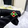 Collar con colgante de trébol de cuatro hojas, elegante y retro, de gran venta en Internet, con anillo de tesoro de color de alta calidad y pendientes de diamantes rojos y verdes para mujer.