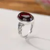 Anel de Prata Esterlina S925 Âmbar Sangue de Prata Peixe Koi Oval Simples Chinês Retrô Vintage Fábrica Atacado