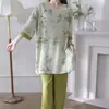 Familia Algodón Seda 2026 Estilo Nuevo Estilo Nacional Pijama de Algodón Seda para Mujer, Conjunto de Manga Corta de Algodón Artificial Estilo Nacional, Se Puede Usar Afuera, Estilo Delgado