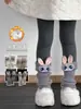 26 Leggings de Invierno para Niña, Diseño Lindo de Conejo, Forrados de Felpa, Engrosados, Pantalones Calientes de Nueve Puntos, Estilo Coreano Ajustados Versátiles