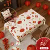 Toalha de Mesa Festiva Vermelha de Alto Padrão Toalha de Mesa de Ano Novo Luz de Bênção Toalha de Mesa de Café de Luxo Leve Toalha de Mesa Impermeável para Ambiente