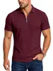Camisa Polo Masculina de Jacquard Texturizado com Meio Zíper e Gola, Respirável, Solta, Casual Americano, Manga Curta