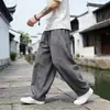 Pantalones de linterna para hombre de talla grande para verano, pantalones anchos curvados estilo chino para hombre, pantalones largos Hanfu de algodón y lino retro modernos