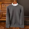 Suéter de lana pura para hombre de otoño e invierno, de siete agujas y doble hilo engrosado, manga raglán, cuello redondo, suéter cálido casual de moda
