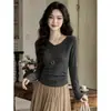Elegante blusa de tricô com gola plissada acinturada, manga longa feminina, nova coleção outono 2026, slim fit, base