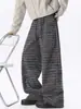 Calça Listrada Preta Estilo Retrô Americano de Perna Larga para Homens, Calça Longa Casual com Caimento Solto para Primavera e Verão, Calça Tendência Relaxada no Comprimento do Chão