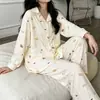 Conjunto de pijama para mujer de manga larga y pantalón largo, de algodón suave tipo anti-bolitas, se puede usar afuera como ropa casual para estar en casa. (Oro