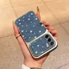 Funda con patrón de estrella de mezclilla adecuada para Samsung S26, S24 Ultra, S25, con ventana de visualización grande, anticaída, piel de cordero