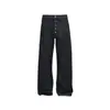 Jeans Reto Preto Lavado 13oz Cinco Botões Tingimento Ativo Ykk Estilo Retrô Americano com Modelagem Solta e Visual Vintage