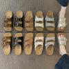 Moda Europea y Americana Estampado de Leopardo Zapatillas Gruesas Boken Zapatos de Mujer 2025 Nuevo Estilo Verano Vacaciones en la Playa Sandalias
