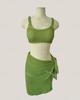 Traje de baño de tres piezas de estilo nuevo japonés y coreano, color caramelo fresco y dulce, para mujer con busto pequeño, bikini de playa sexy recogido