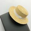 Sombrero de paja de trigo fino natural japonés para mujer, de verano, estilo plano, tejido a mano, estilo jazz, con cinta, pequeño y moderno.