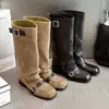 Otoño 2026 Nuevo Estilo Coreano Diseño de Nicho Cómodas Punta Cuadrada Hebilla Botas de Jinete Botas Altas para Mujer