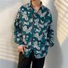 Camisa Vintage de Estilo Hong Kong con Pintura al Óleo Floral Completa para Hombre y Mujer, Retro Guapo y Versátil Suelto para Pareja Chaqueta de Camisa de Manga Larga