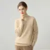 Cashmere Engrossado Solto Casual Zíper Gola Simples Cor Sólida Canelado Outono Inverno Novo Tricô de Cashmere Feminino
