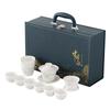 Juego de té de porcelana blanca, juego completo de té de kung fu, cuenco con tapa de jade y grasa de oveja, taza de té, venta al por mayor, caja de regalo para negocios, impresión de logotipo