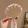 Faixa de Cabeça com Fita Floral para Mulheres, de Alta Qualidade, Estilosa, Presilha de Cabelo da Moda, Grampo e Lenço Integrados para Tranças, Faixa de Cabeça para Testa Alta, Acessório de Cabelo