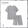 Conjunto de Verano para Hombre de Algodón Delgado con Sensación Fresca, Manga Corta, Pantalones Cortos, Cuello Redondo, Tallas Grandes, Ropa de Abrigo, Suéter, Ropa para el Hogar, Venta al por Mayor