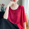 Blusa de Georgette Nueva de Verano 2026 Transfronteriza, Cuello Redondo, Corte Holgado, Manga Media, Fresca y Transpirable, Adelgazante, Rejuvenecedora, Versátil