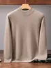 Suéter de cachemira para hombre con cuello semi-alto, suéter de punto liso, engrosado para otoño e invierno, top de manga larga casual de negocios