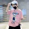 Camiseta de Manga Corta Casual de Algodón Puro para Niños, Estampado de Dibujos Animados, Cuello Redondo, Primavera y Verano, Tallas Mediana y Grande