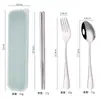 Conjunto de Talheres de Aço Inoxidável 304 Estudante Portátil para Exterior Garfo Colher Hashi Três Peças Conjunto de Talheres Criativo