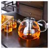 Filtração de separação de chá e água bule rechonchudo conjunto de bule de vidro espesso bule de fervura bule transparente de flor e fruta