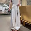 Calça de Terno Branca de Algodão e Linho para Mulheres, Verão e Outono 2026 Novas Calças de Cintura Alta Emagrecedoras de Perna Reta, Calças Casuais de Perna Larga Petite